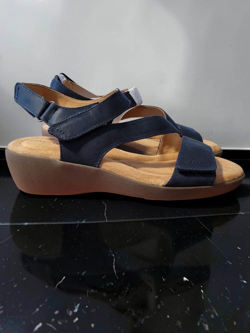 Easy Spirit Navy Wedge Sandals with Adjustable Straps